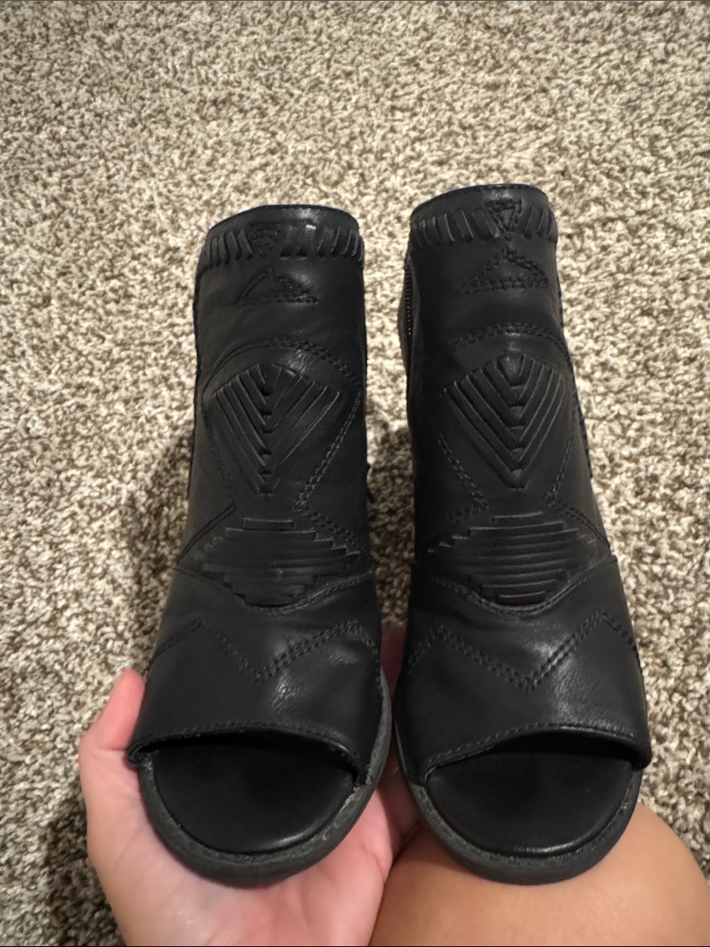Donald J Pliner Black Leather Peep Toe Western Booties Size 6 - Picture 7 of 10